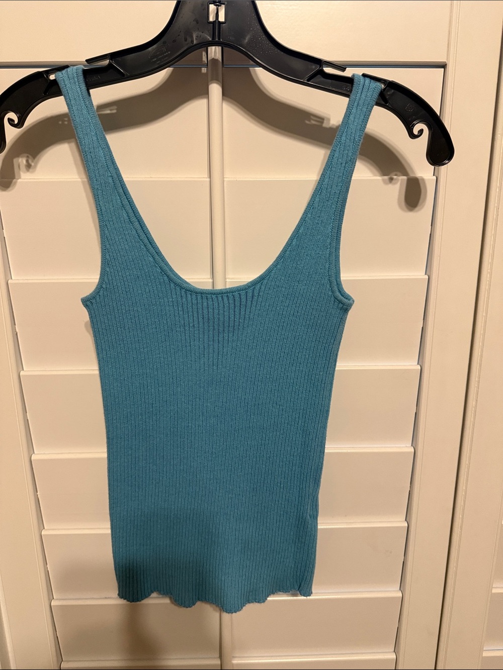 Monrow Teal Ribbed Scoop Tank Top
